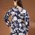 Navy-blue floral printed cotton tunic short kurti top for women