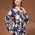 Navy-blue floral printed cotton tunic short kurti top for women