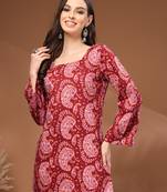 Maroon floral printed cotton tunic short kurti top for women