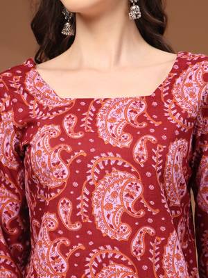Maroon floral printed cotton tunic short kurti top for women 5