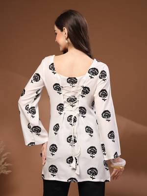 White floral printed cotton tunic short kurti top for women 2