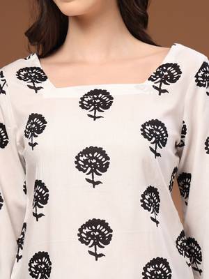White floral printed cotton tunic short kurti top for women 5