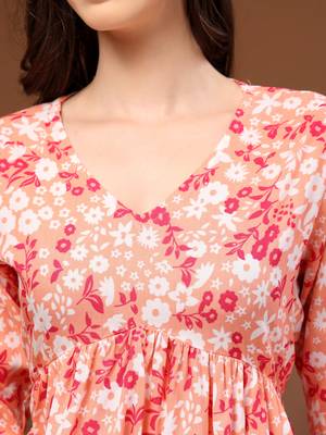 Orange floral printed cotton tunic short kurti top for women 5