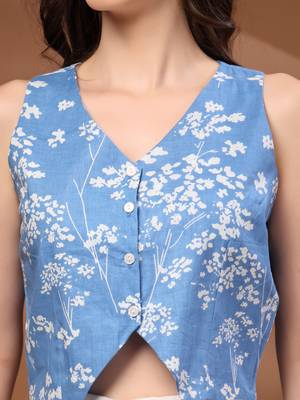 Blue floral printed cotton tunic short kurti top for women 5