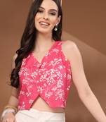 Red floral printed cotton tunic short kurti top for women