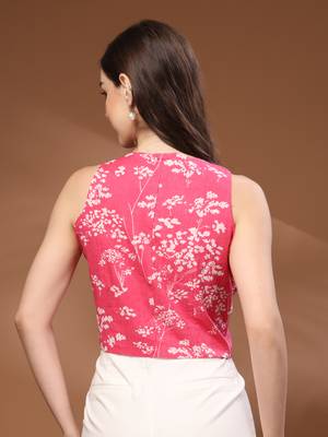 Red floral printed cotton tunic short kurti top for women 2
