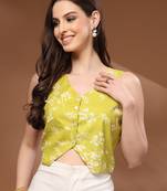 Green floral printed cotton tunic short kurti top for women
