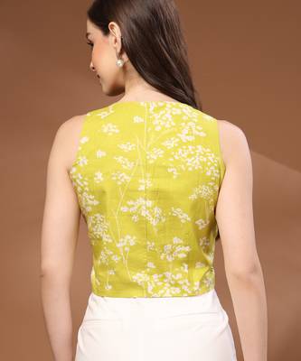 Green floral printed cotton tunic short kurti top for women 2