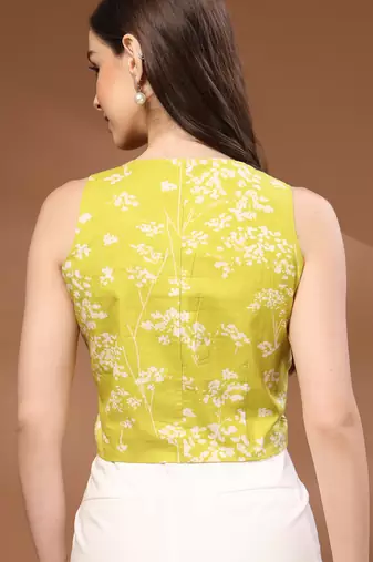 Green floral printed cotton tunic short kurti top for women