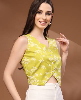Green floral printed cotton tunic short kurti top for women 3
