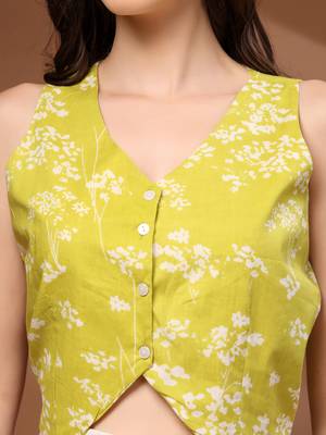 Green floral printed cotton tunic short kurti top for women 5