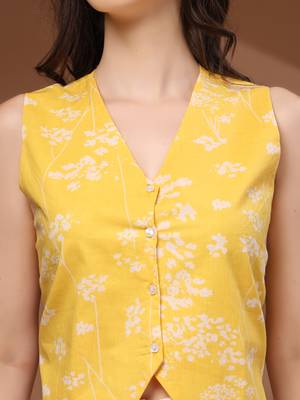 Yellow floral printed cotton tunic short kurti top for women 5
