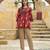 Red floral printed cotton tunic short kurti top for women