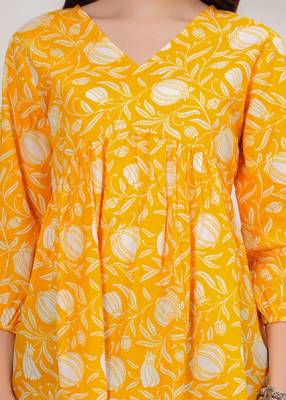 Yellow floral printed cotton tunic short kurti top for women 5