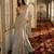 Silver grey embroidered tissue pre drape saree set