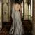 Champagne silver embroidered tissue pre drape saree set
