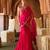 Fuchsia pink embroidered organza drape saree set