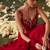 Crimson red embroidered corset cupro silk drape saree set