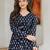 Navy-blue floral printed cotton tunic short kurti top for women