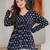 Navy-blue floral printed cotton tunic short kurti top for women