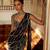 Midnight blue embellished organza pre drape saree set