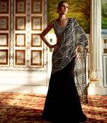 Black embellished organza pre drape saree set