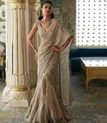 Champagne gold embroidered tissue pre drape saree set