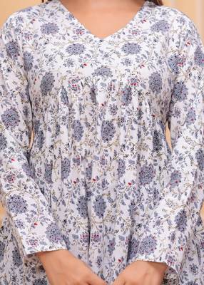 White floral printed cotton tunic short kurti top for women 5
