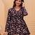 Black floral printed cotton tunic short kurti top for women