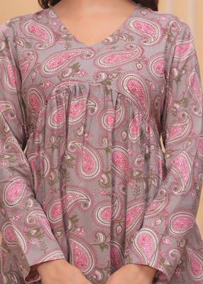 Grey floral printed cotton tunic short kurti top for women 5