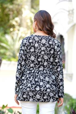 Black floral printed cotton tunic short kurti top for women 2