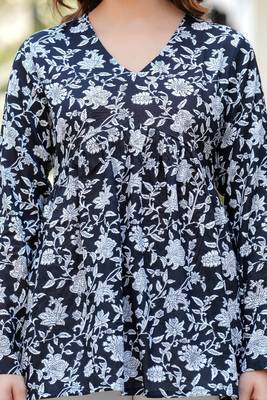 Black floral printed cotton tunic short kurti top for women 5