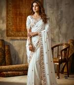 White silk blend saree with work blouse 