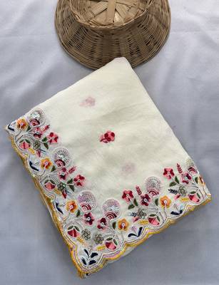 White silk blend saree with work blouse  5