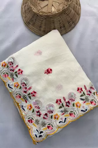 White silk blend saree with work blouse 