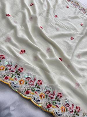 White silk blend saree with work blouse  6