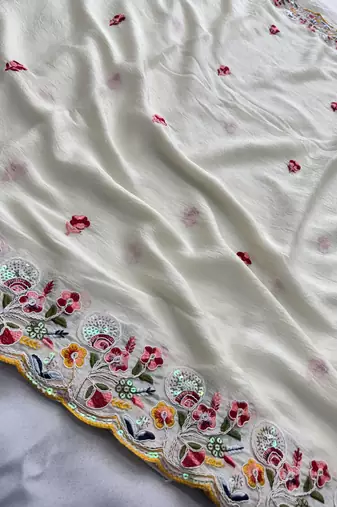 White silk blend saree with work blouse 