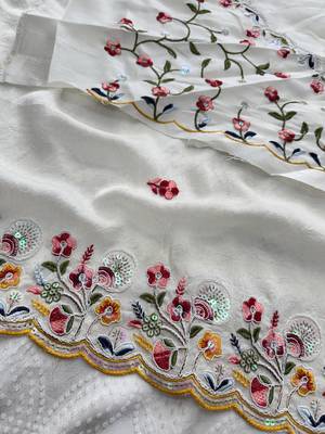 White silk blend saree with work blouse  8