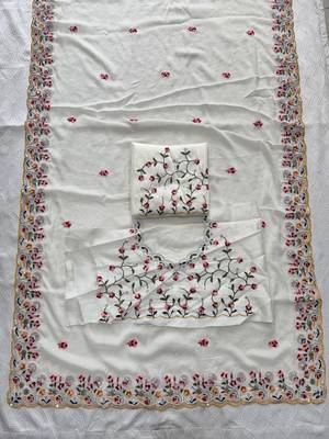 White silk blend saree with work blouse  10