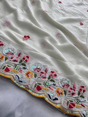 White silk blend saree with work blouse  11