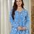 Blue floral printed cotton tunic short kurti top for women