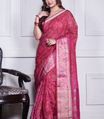 Pink script printed orzanga saree