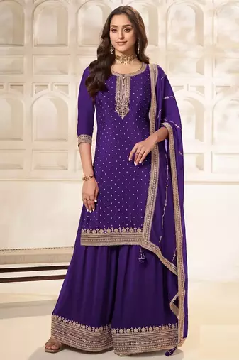 Purple silk wedding semi stitched palazzo set