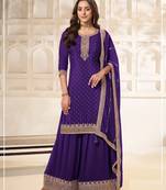 Purple silk wedding semi stitched palazzo set