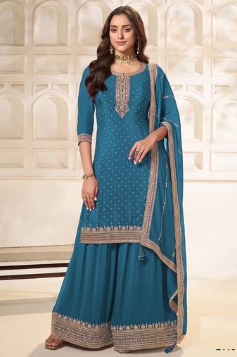 Light blue silk wedding semi stitched palazzo set