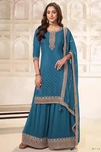 Light blue silk wedding semi stitched palazzo set
