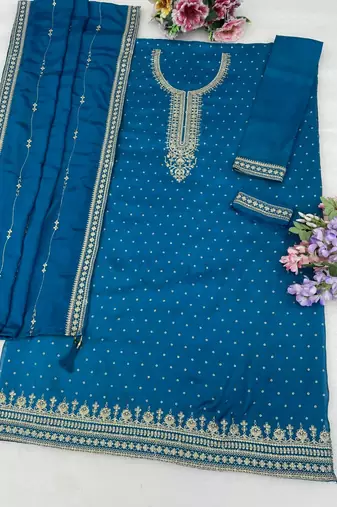 Light blue silk wedding semi stitched palazzo set