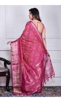 Pink script printed orzanga saree 2
