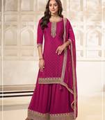 Magenta silk wedding semi stitched palazzo set