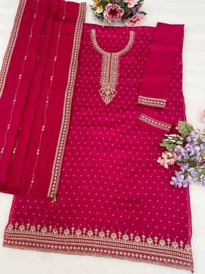 Magenta silk wedding semi stitched palazzo set 2